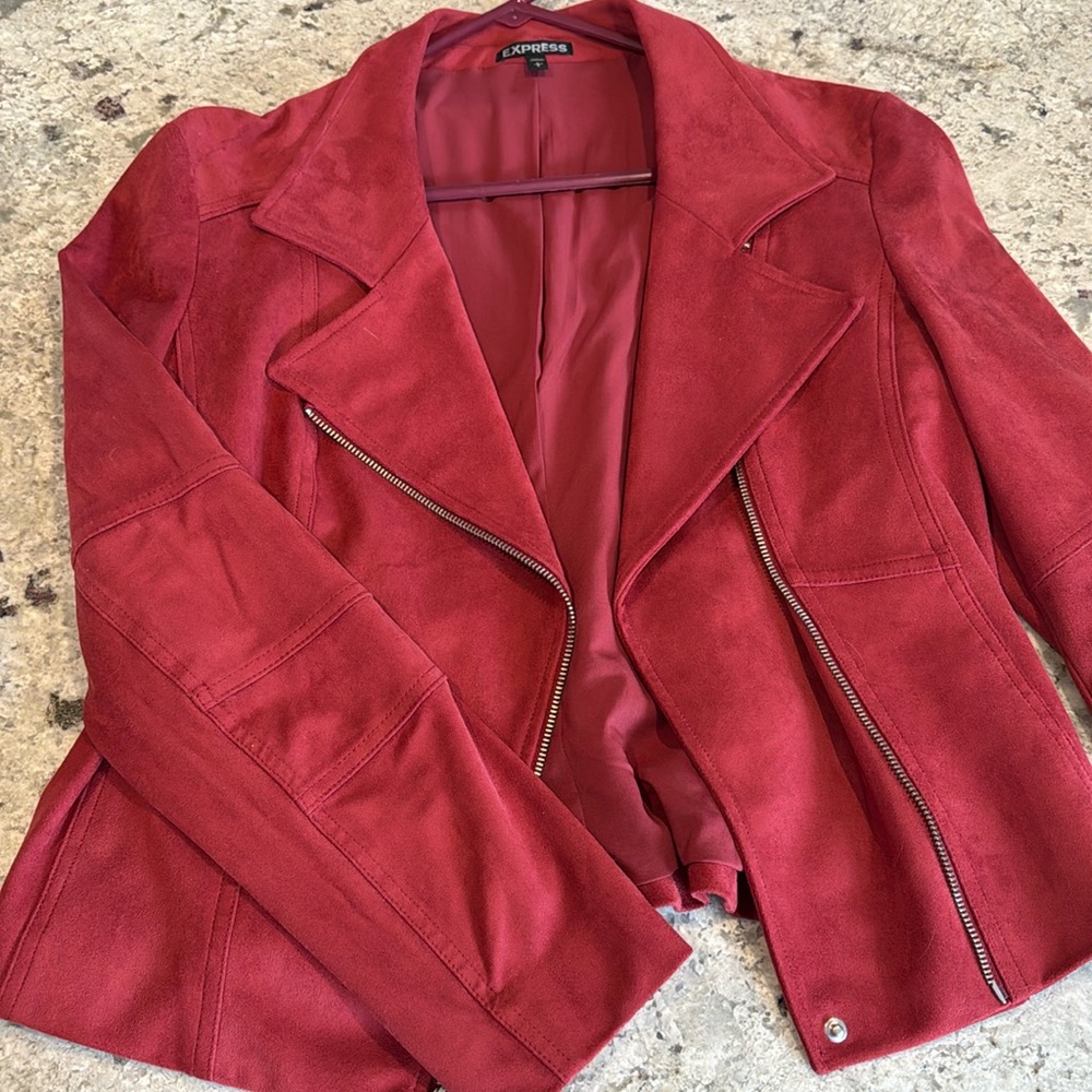 Red suede moto jacket